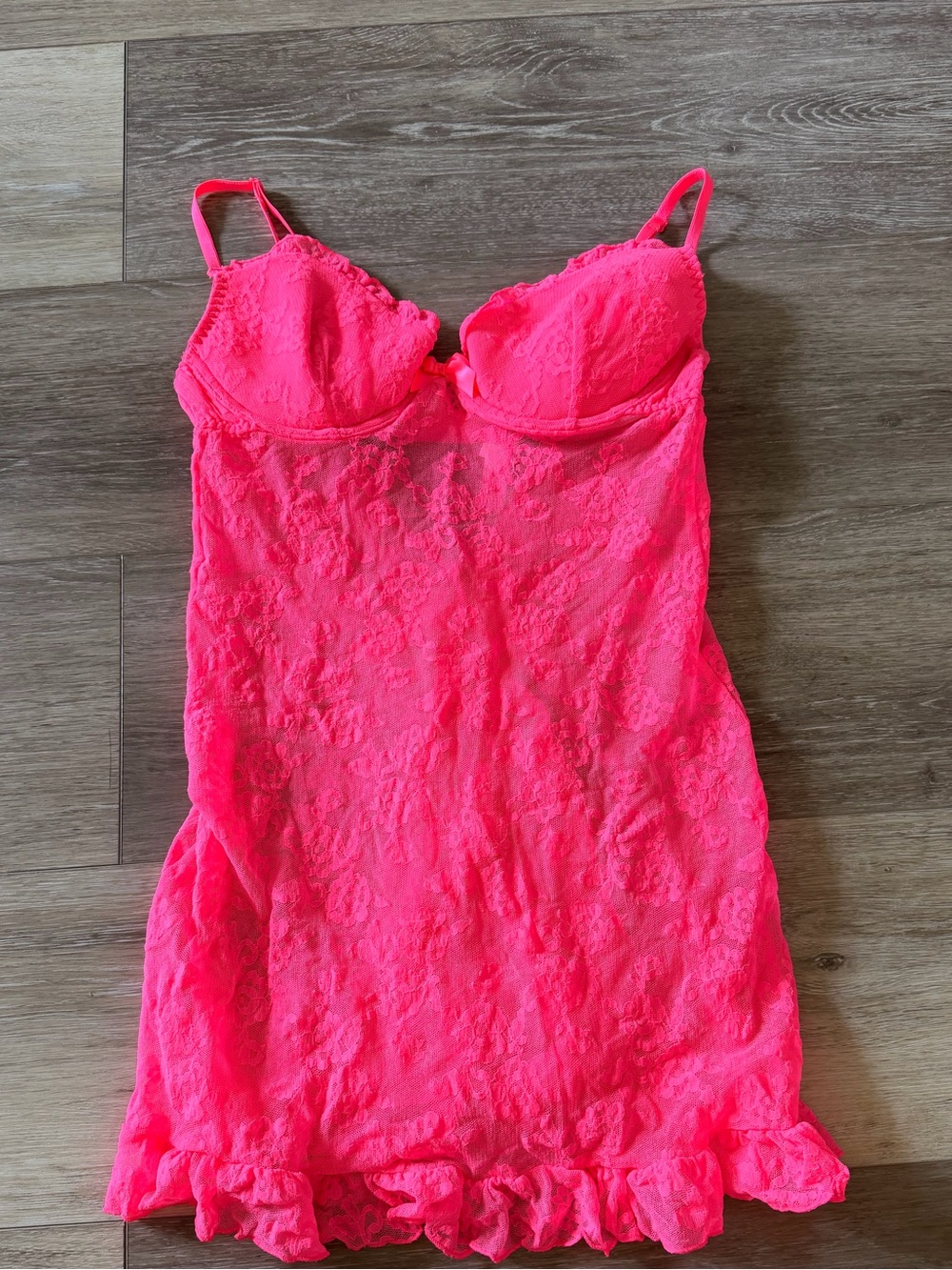 Victorias Secret Hot Pink Lace Babydoll Chemise - Size 34D